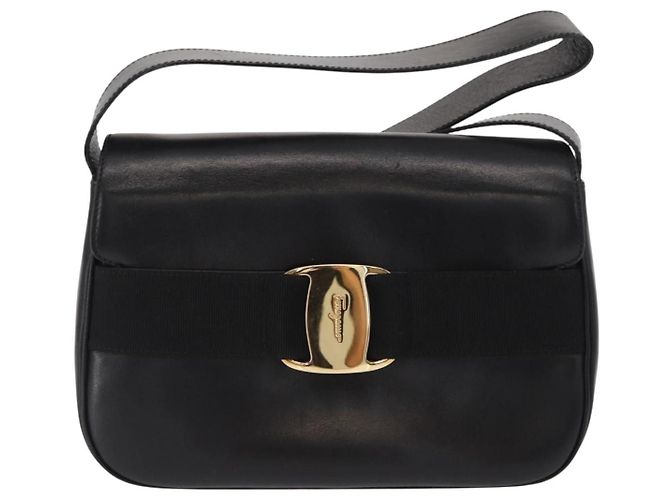 Borsa a Spalla Vala in Pelle Nera e Oro Auth BA9016 di Salvatore Ferragamo Nero D'oro - vista 2