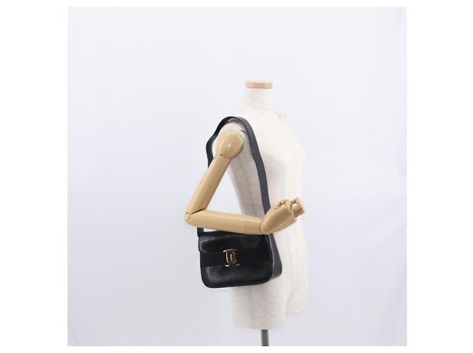 Borsa a Spalla Vala in Pelle Nera e Oro Auth BA9016 di Salvatore Ferragamo Nero D'oro - vista 22
