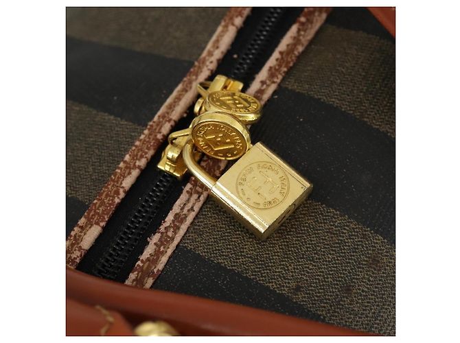 Pequin Borsa Boston in tela Pecan FENDI Nera Marrone oro Auth 155477 Nero D'oro - vista 10