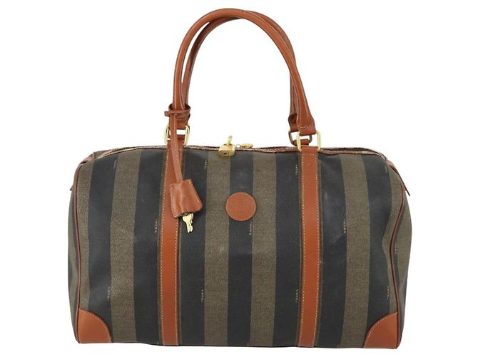 Pequin Borsa Boston in tela Pecan FENDI Nera Marrone oro Auth 155477 Nero D'oro - vista 13