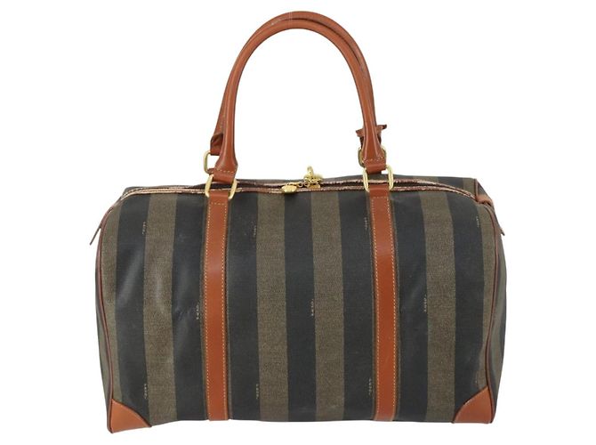 Pequin Borsa Boston in tela Pecan FENDI Nera Marrone oro Auth 155477 Nero D'oro - vista 2