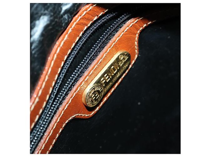Pequin Borsa Boston in tela Pecan FENDI Nera Marrone oro Auth 155477 Nero D'oro - vista 20