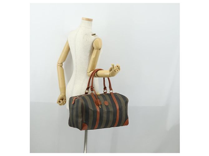 Pequin Borsa Boston in tela Pecan FENDI Nera Marrone oro Auth 155477 Nero D'oro - vista 25