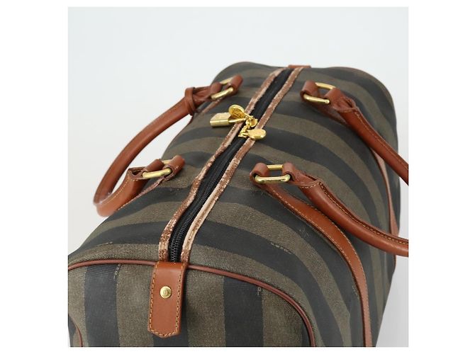Pequin Borsa Boston in tela Pecan FENDI Nera Marrone oro Auth 155477 Nero D'oro - vista 6