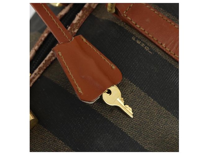 Pequin Borsa Boston in tela Pecan FENDI Nera Marrone oro Auth 155477 Nero D'oro - vista 9