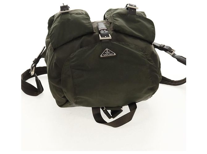 PRADA Backpack Nylon Khaki Silver Auth 157774 Silvery - view 6