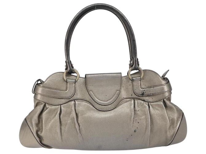 Borsa Tote Gancini in Pelle Marrone e Oro Auth 158376 di Salvatore Ferragamo D'oro - vista 3