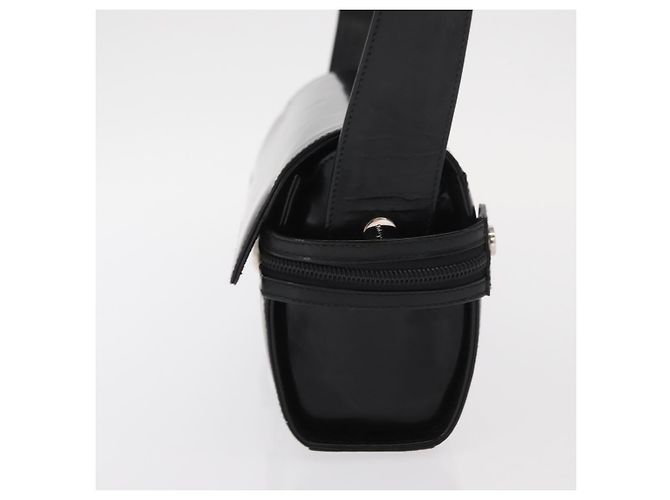Borsa a Spalla Salvatore Ferragamo Gancini Smalto Nero Argento Auth 160684 - vista 4