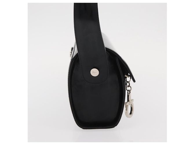Borsa a Spalla Salvatore Ferragamo Gancini Smalto Nero Argento Auth 160684 - vista 5
