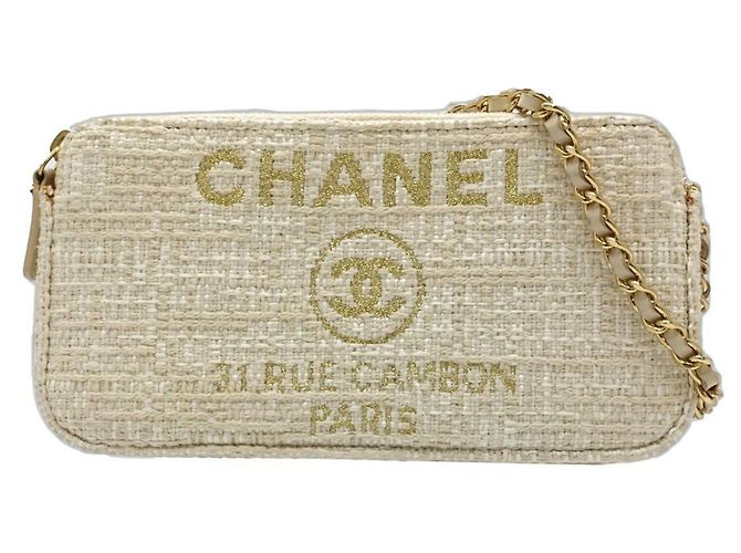 Borsa a Spalla Chanel Deauville in Tela Beige - vista 10