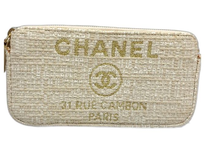 Borsa a Spalla Chanel Deauville in Tela Beige - vista 2