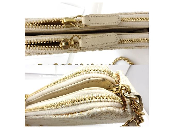 Borsa a Spalla Chanel Deauville in Tela Beige - vista 5