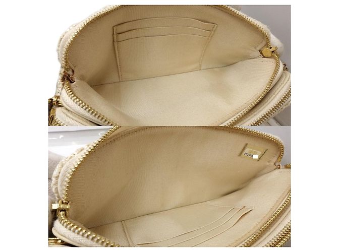 Borsa a Spalla Chanel Deauville in Tela Beige - vista 7