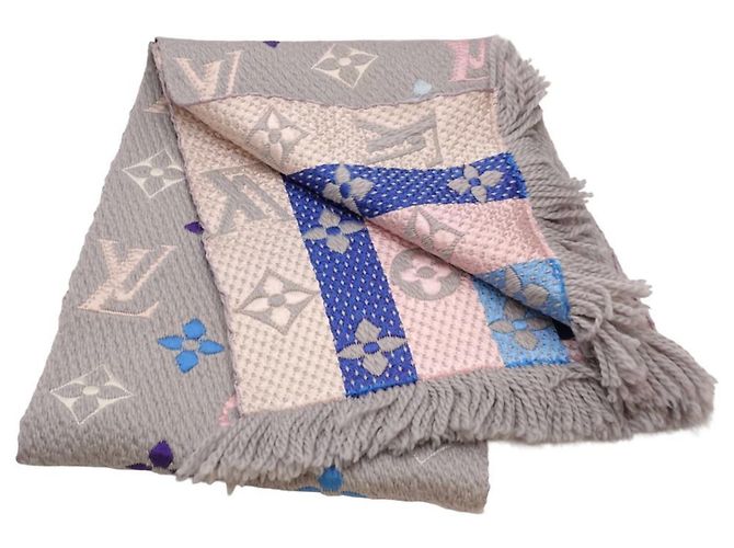 Stola in lana-seta grigia e rosa Louis Vuitton Marrone - vista 2