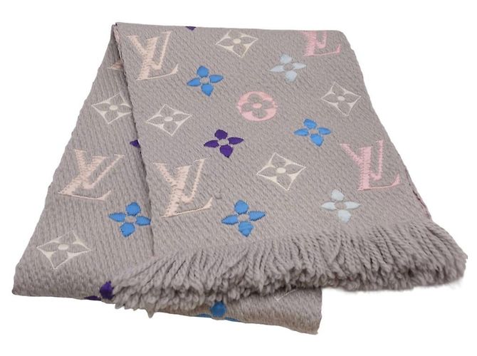 Stola in lana-seta grigia e rosa Louis Vuitton Marrone - vista 9