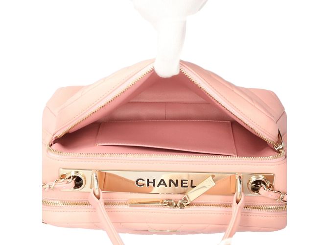 Borsa da bowling in pelle rosa Chanel usata - vista 7