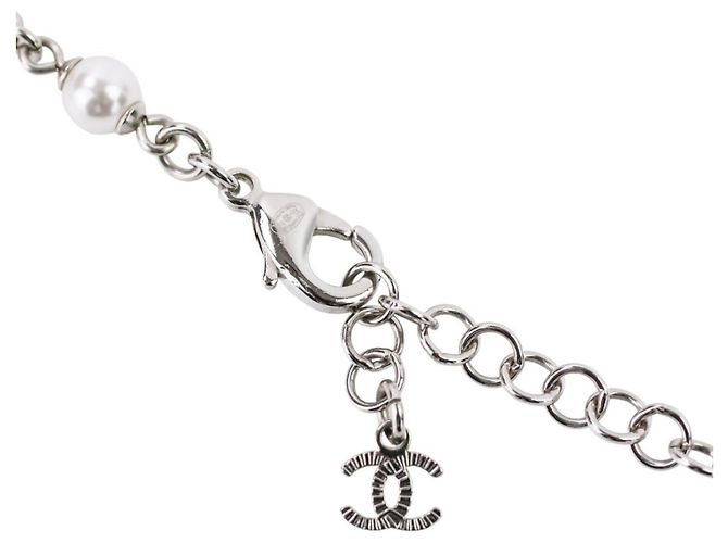Collar de perlas con marca Coco de strass de Chanel Plata Blanco - vista 10