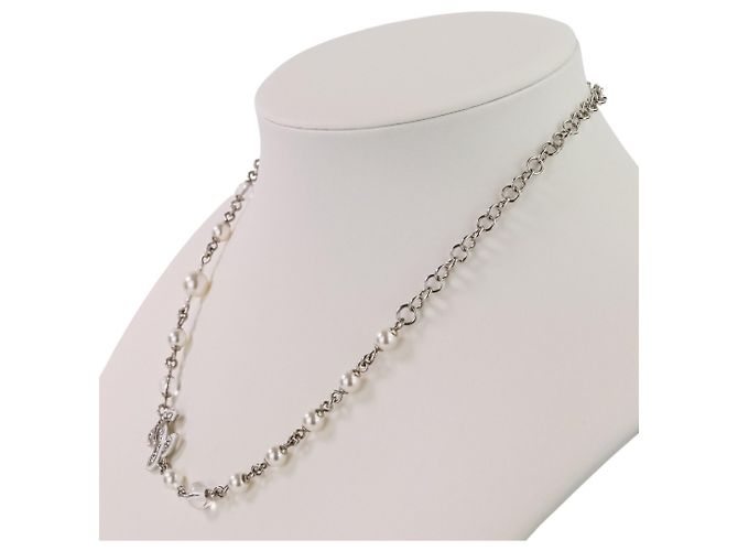 Collar de perlas con marca Coco de strass de Chanel Plata Blanco - vista 6