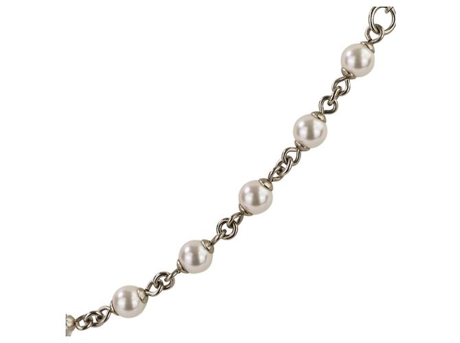 Collar de perlas con marca Coco de strass de Chanel Plata Blanco - vista 8