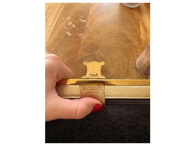 Céline Borsa a Spalla Celine Triomphe Gamaguchi con Catena in Tela Pelle Ricamo Oro Borsa Triomphe Dorata Multicolore - vista 10