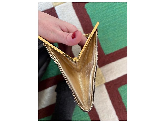 Céline Borsa a Spalla Celine Triomphe Gamaguchi con Catena in Tela Pelle Ricamo Oro Borsa Triomphe Dorata Multicolore - vista 11