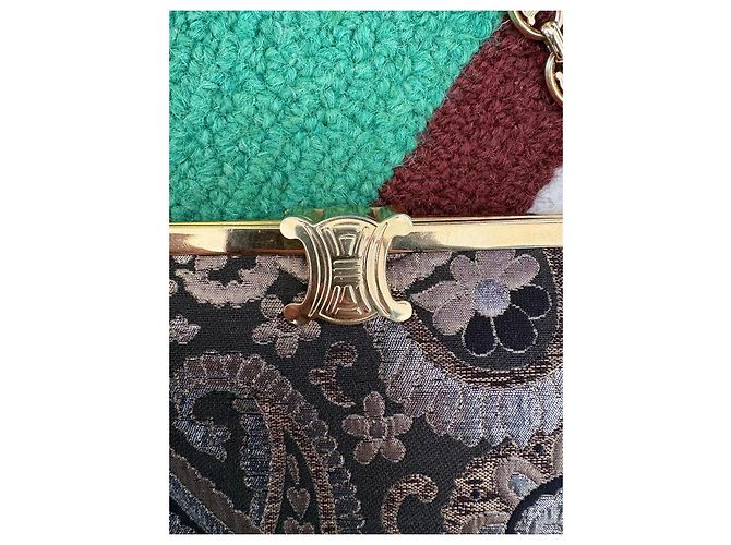 Céline Borsa a Spalla Celine Triomphe Gamaguchi con Catena in Tela Pelle Ricamo Oro Borsa Triomphe Dorata Multicolore - vista 2