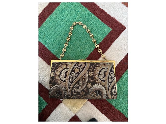 Céline Borsa a Spalla Celine Triomphe Gamaguchi con Catena in Tela Pelle Ricamo Oro Borsa Triomphe Dorata Multicolore - vista 4
