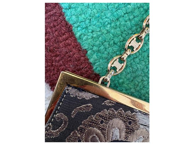 Céline Borsa a Spalla Celine Triomphe Gamaguchi con Catena in Tela Pelle Ricamo Oro Borsa Triomphe Dorata Multicolore - vista 5