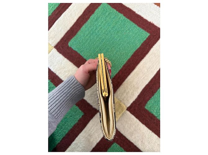 Céline Borsa a Spalla Celine Triomphe Gamaguchi con Catena in Tela Pelle Ricamo Oro Borsa Triomphe Dorata Multicolore - vista 6