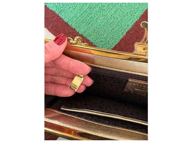 Céline Borsa a Spalla Celine Triomphe Gamaguchi con Catena in Tela Pelle Ricamo Oro Borsa Triomphe Dorata Multicolore - vista 8