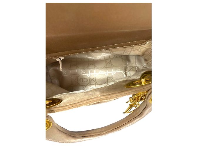 Borsa Mini Lady Dior in tela beige con tracolla - vista 4