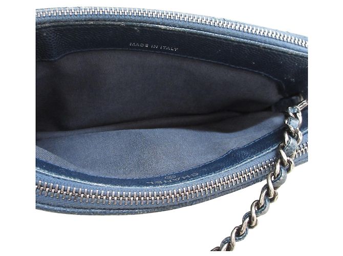 Borsa a spalla in pelle di vitello grana blu navy Chanel - vista 10