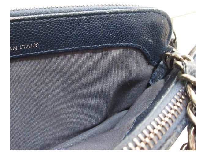 Borsa a spalla in pelle di vitello grana blu navy Chanel - vista 11