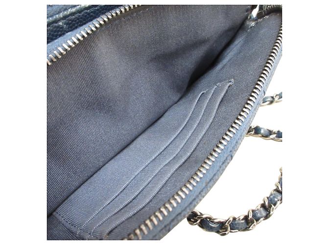 Borsa a spalla in pelle di vitello grana blu navy Chanel - vista 16