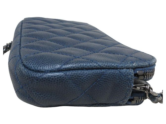 Borsa a spalla in pelle di vitello grana blu navy Chanel - vista 19