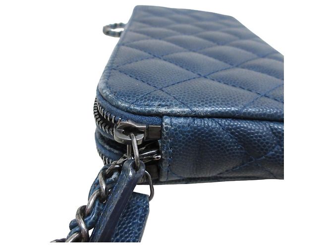 Borsa a spalla in pelle di vitello grana blu navy Chanel - vista 20