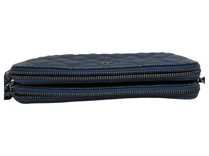 Borsa a spalla in pelle di vitello grana blu navy Chanel - vista 21
