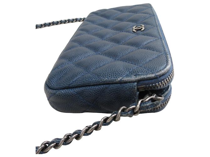 Borsa a spalla in pelle di vitello grana blu navy Chanel - vista 4