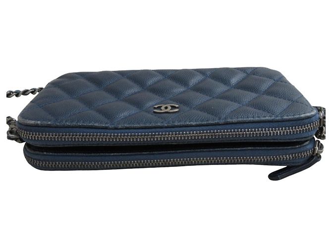 Borsa a spalla in pelle di vitello grana blu navy Chanel - vista 5