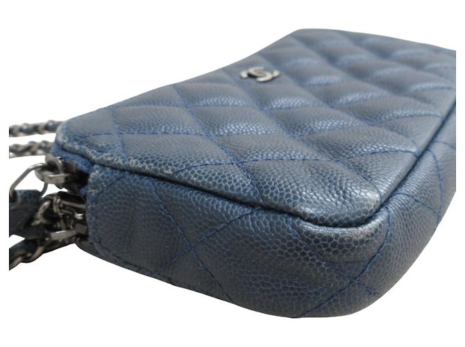 Borsa a spalla in pelle di vitello grana blu navy Chanel - vista 9