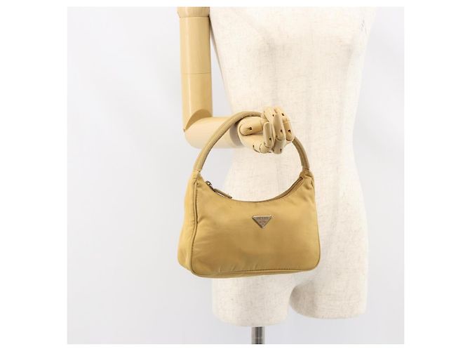 PRADA Borsa a mano in nylon beige argento autentica 160804 - vista 21
