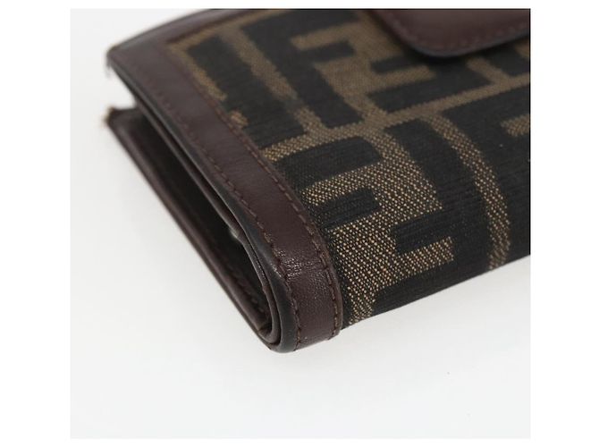 Portafoglio compatto in tela Zucca FENDI Nero Marrone Argento Auth 158172 - vista 14