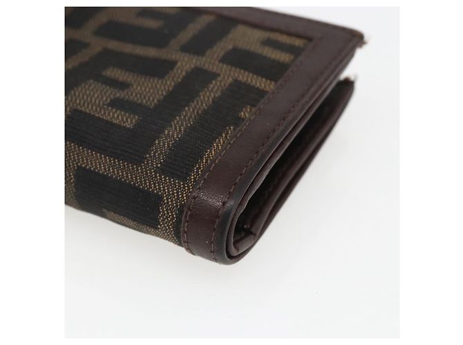 Portafoglio compatto in tela Zucca FENDI Nero Marrone Argento Auth 158172 - vista 15