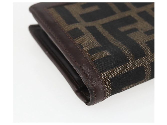 Portafoglio compatto in tela Zucca FENDI Nero Marrone Argento Auth 158172 - vista 16