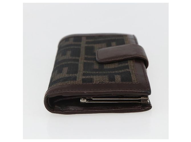 Portafoglio compatto in tela Zucca FENDI Nero Marrone Argento Auth 158172 - vista 4