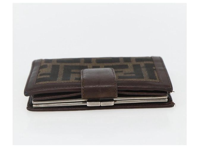Portafoglio compatto in tela Zucca FENDI Nero Marrone Argento Auth 158172 - vista 5