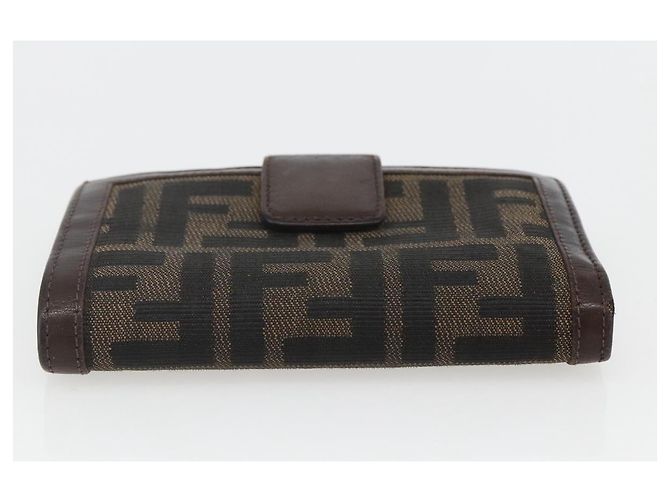 Portafoglio compatto in tela Zucca FENDI Nero Marrone Argento Auth 158172 - vista 6
