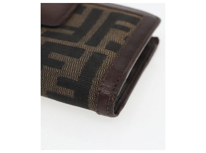 Portafoglio compatto in tela Zucca FENDI Nero Marrone Argento Auth 158172 - vista 7