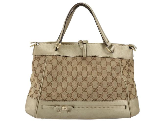 Borsa a mano GG Canvas Gucci Beige Oro 269894 Auth 160609 D'oro - vista 2