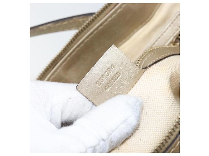 Borsa a mano GG Canvas Gucci Beige Oro 269894 Auth 160609 D'oro - vista 22